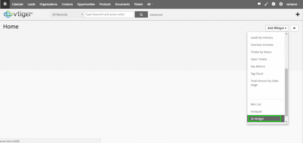 Two Dimensional Widget – CRMTiger Knowledge Base