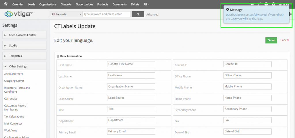 CT Labels Update – CRMTiger Knowledge Base