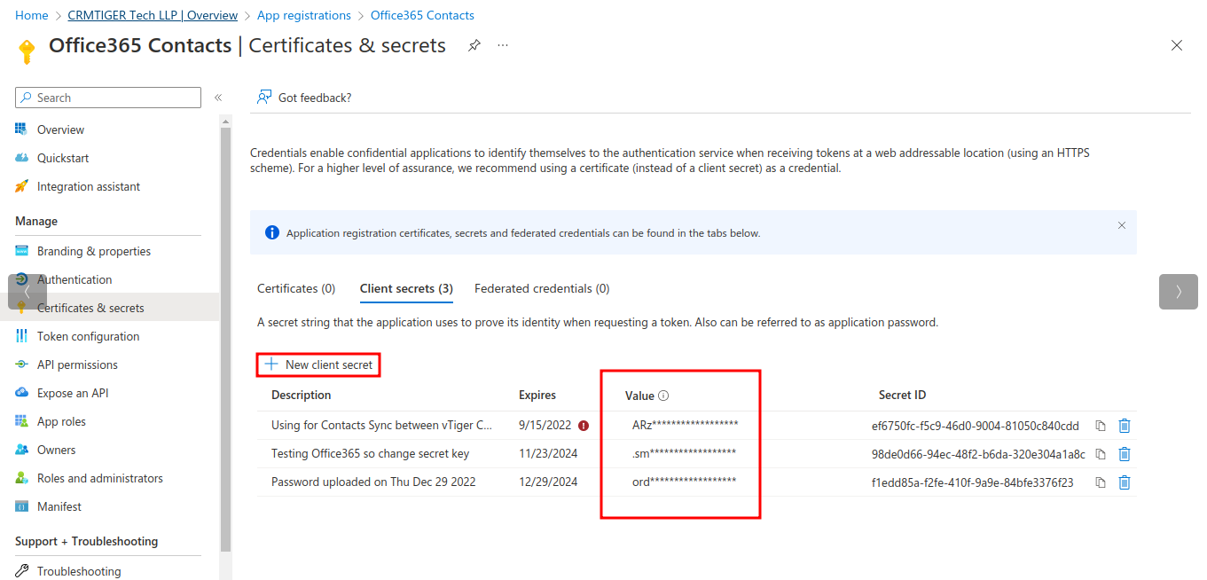 office365 contacts certificates