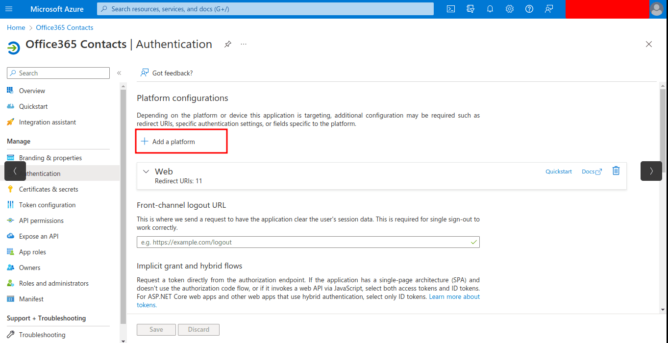 office365 contacts authentication