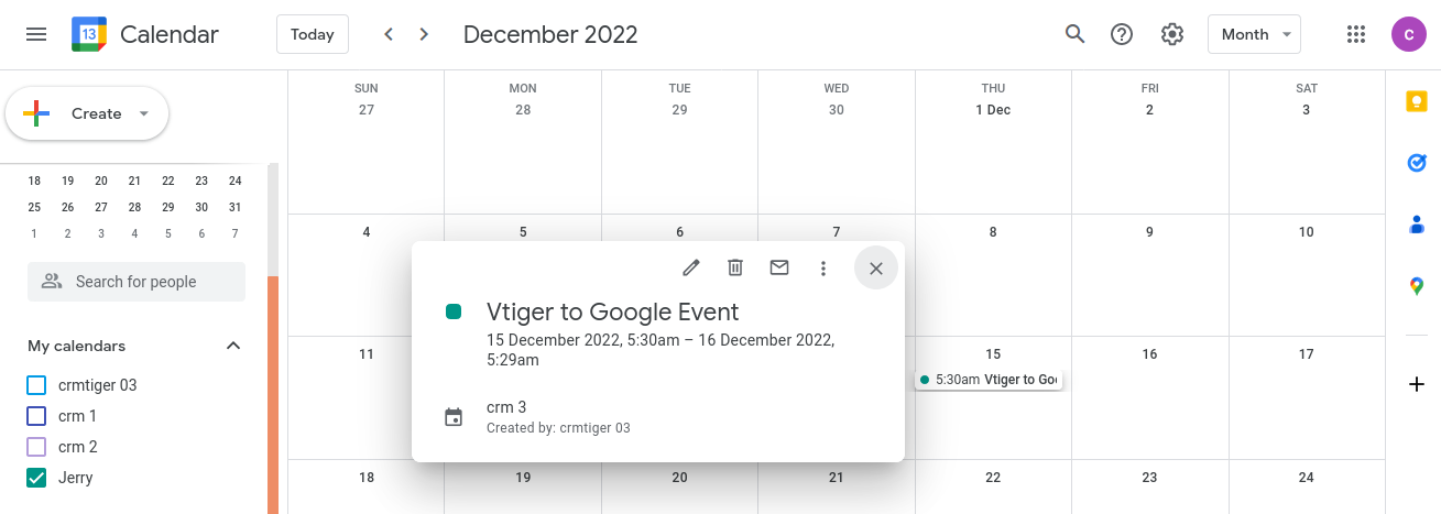 Google Calendar vtiger event