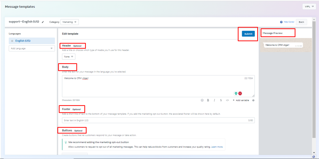 How to setup template for WhatsApp Business ? – CRMTiger Knowledge Base