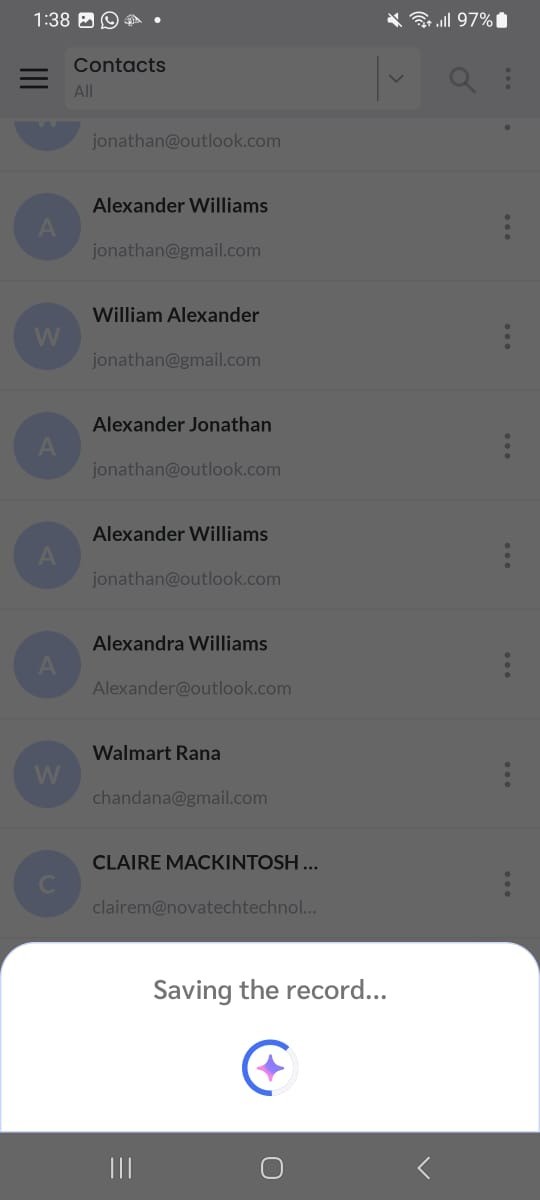 Saving Record Screen