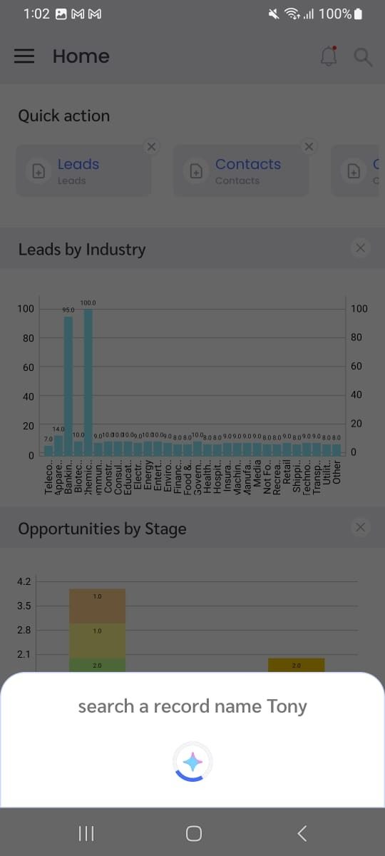 CRM search results screen