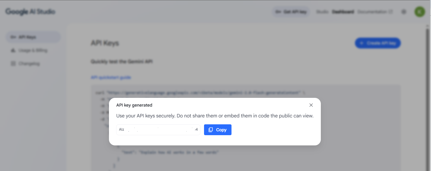 Copy API key into CRM