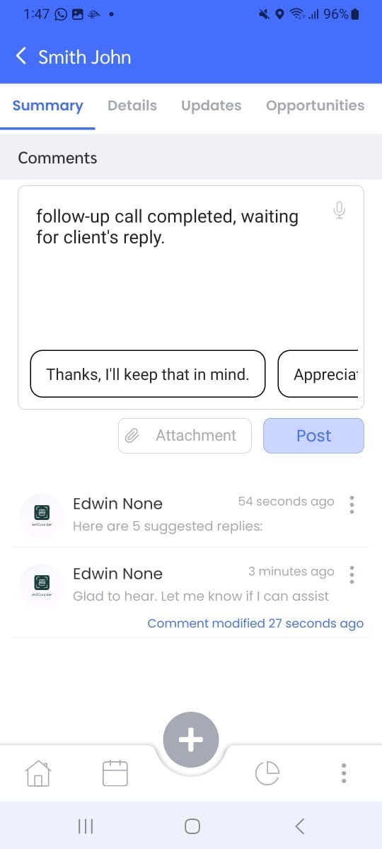 CRM app follow-up call