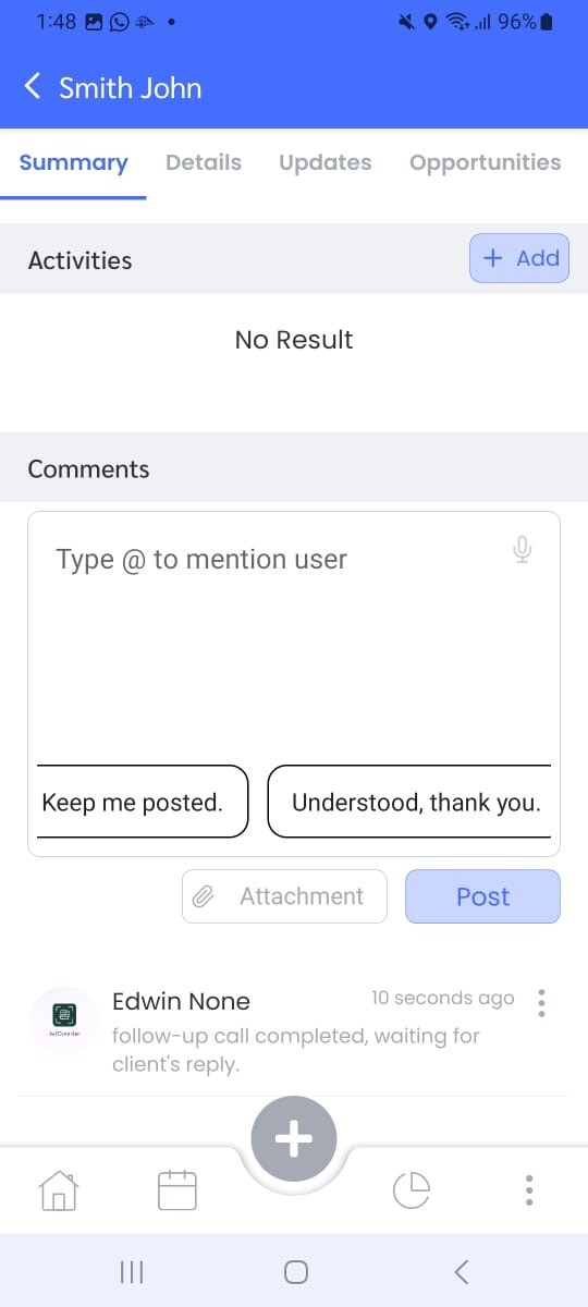CRM app follow-up call Options