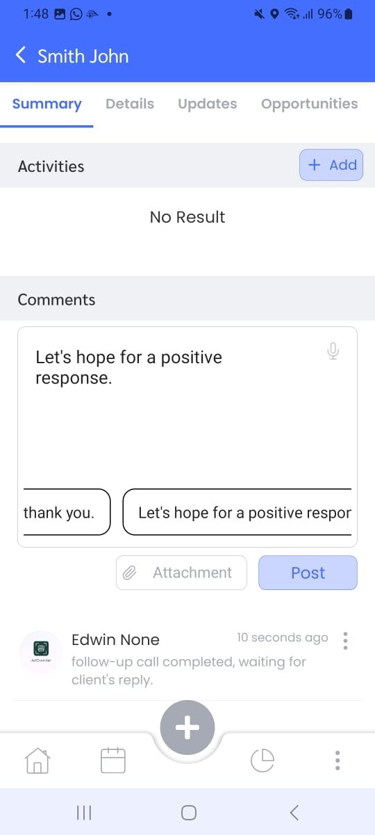 CRM app follow-up Positive Response