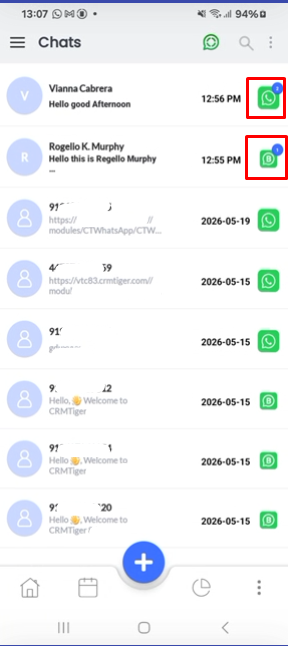 Manage WhatsApp chats in CRM integration list