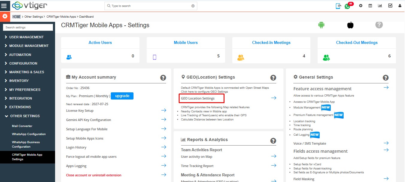 Google API key settings