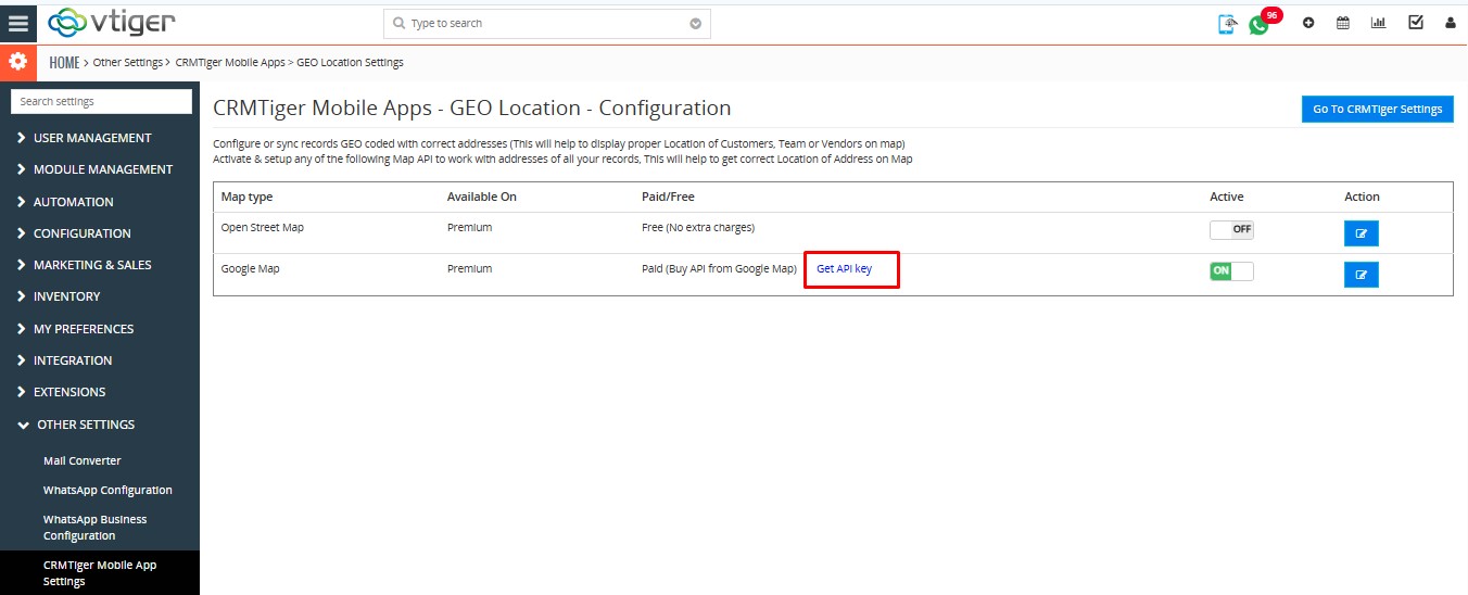 Generate Google API key