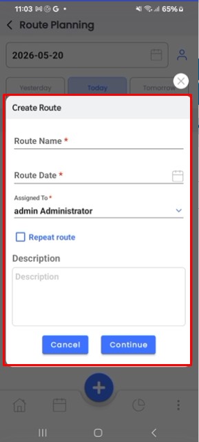 Create route popup
