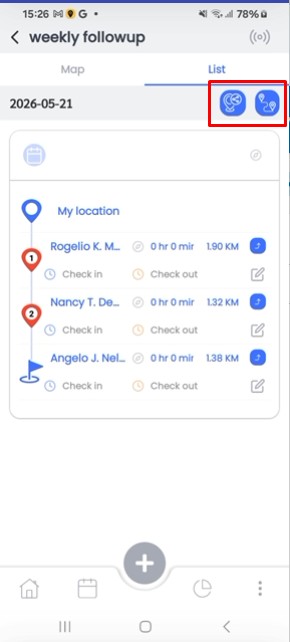 Share route and navigate icons