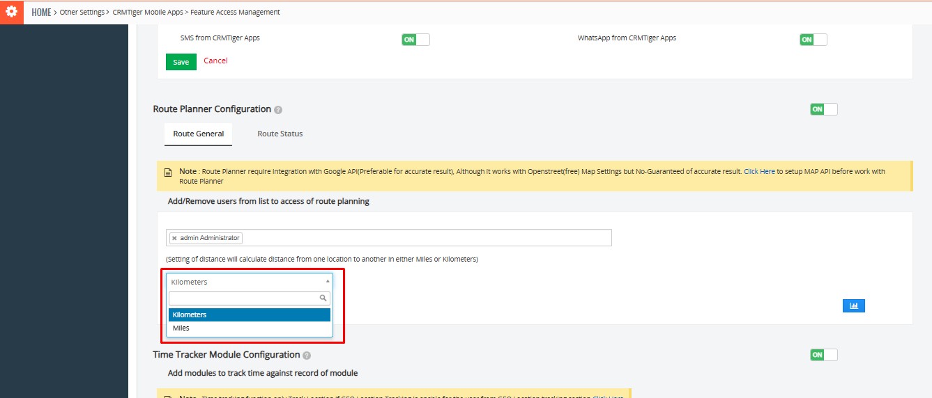 Route distance format option