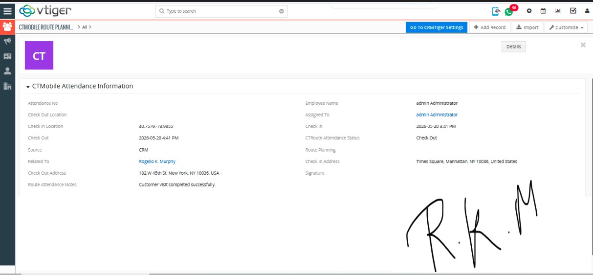 Manage route planner attendance log details