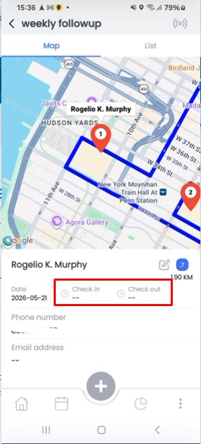 Manage route planner check-in and check-out map view