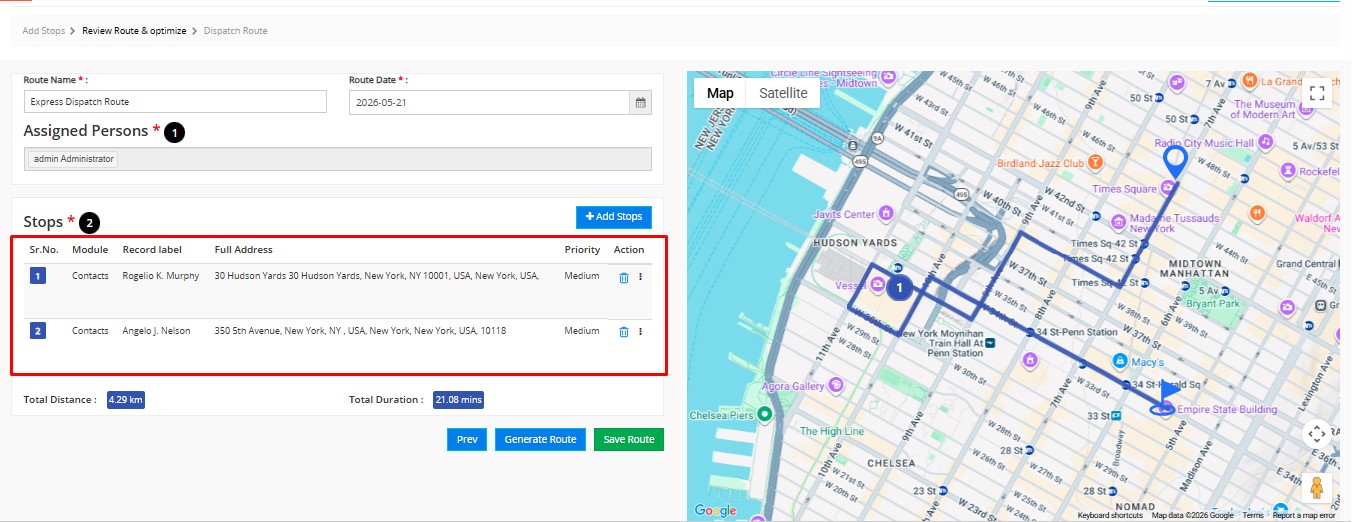 Manage route planner create route with selected records