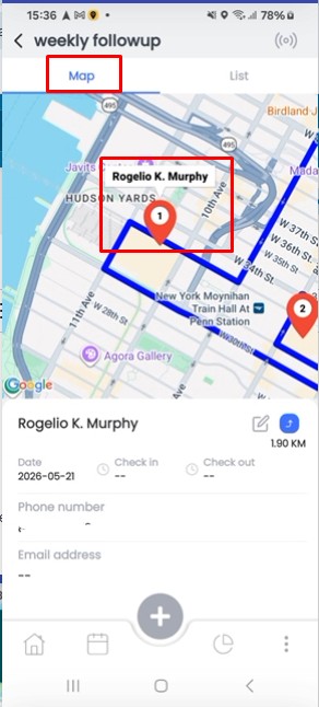 Manage route planner map view with stops
