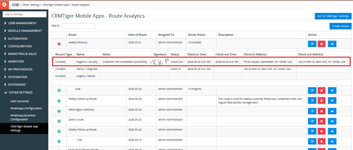 Manage route planner analytics and activity details