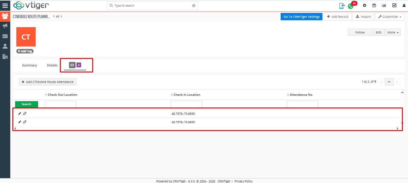 Manage route planner route attendance tab