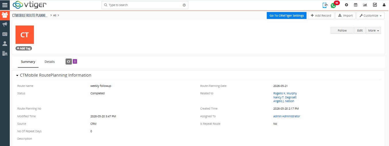 Manage route planner route details page