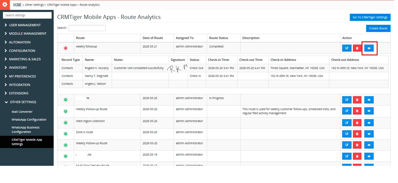 Manage route planner view route details
