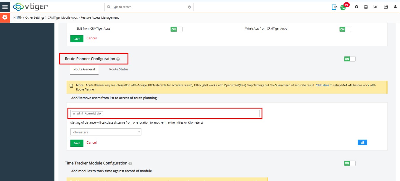 Route planner user access