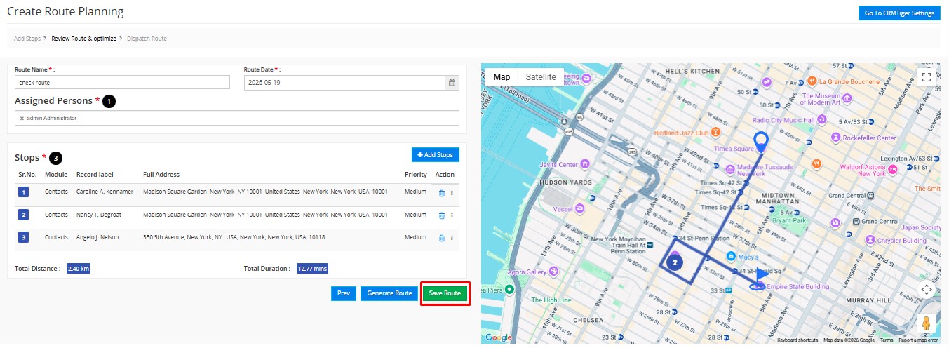 Detailed route map view