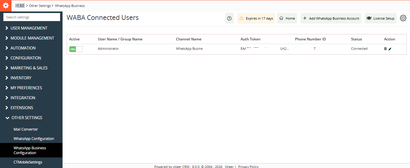 Manage WhatsApp Business in CRM mobile app
