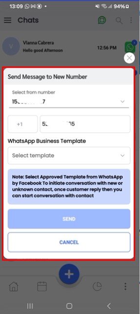 Manage WhatsApp recipient number popup