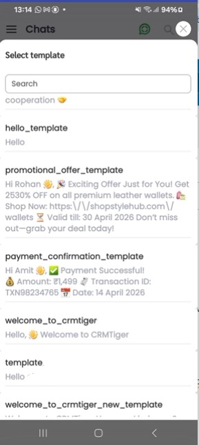 Manage WhatsApp template selection