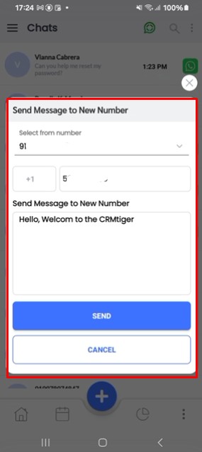 Manage WhatsApp integration chat screen