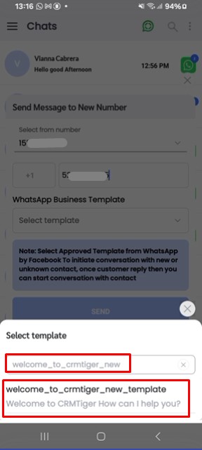 Manage WhatsApp template search
