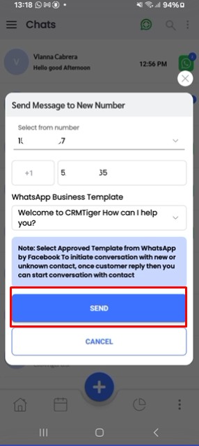 Manage WhatsApp template send