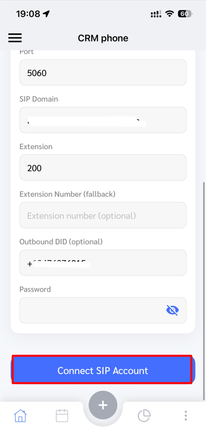 Connect SIP account settings