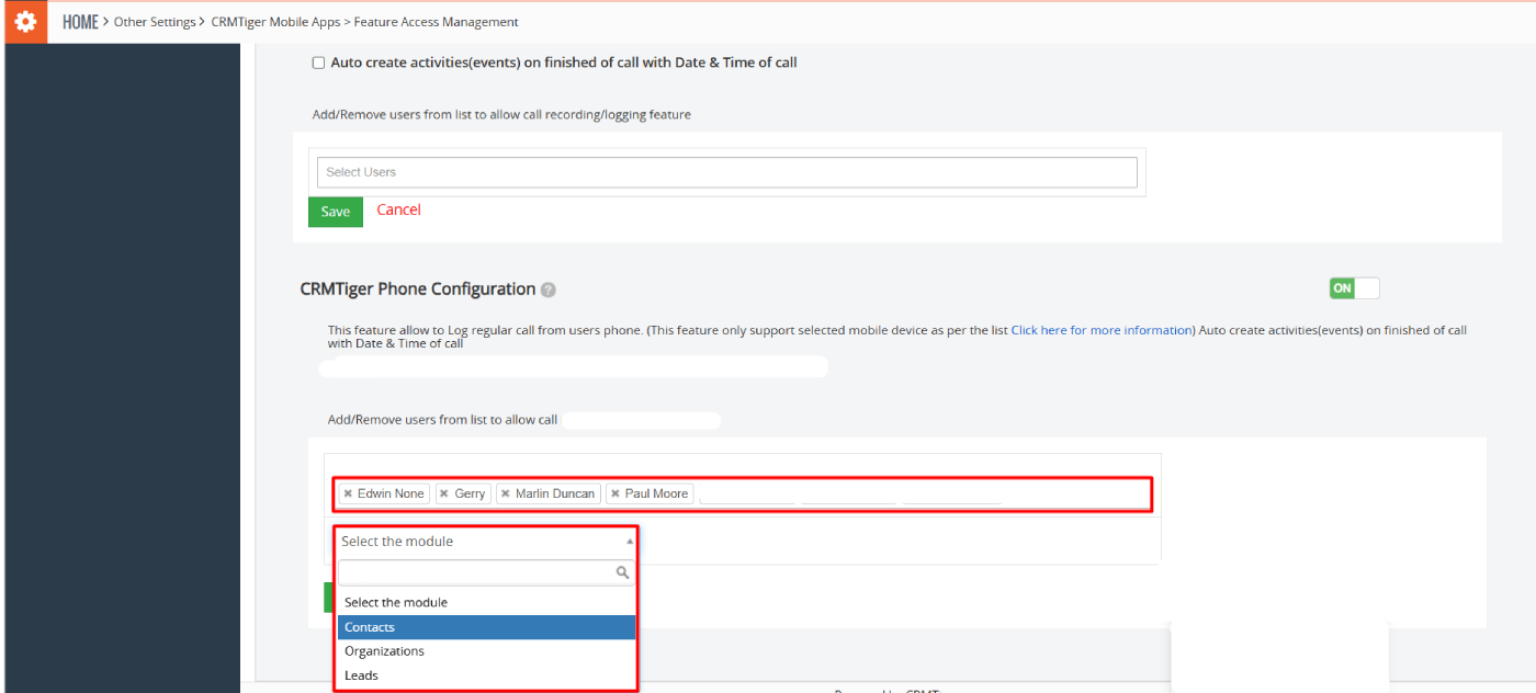 Manage CRM Phone user access