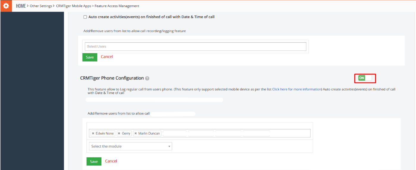 Enable CRM Phone feature