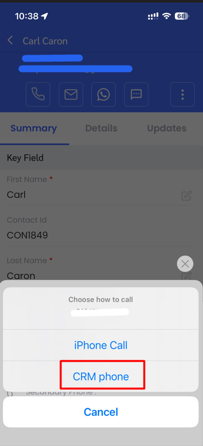 Select CRM Phone method