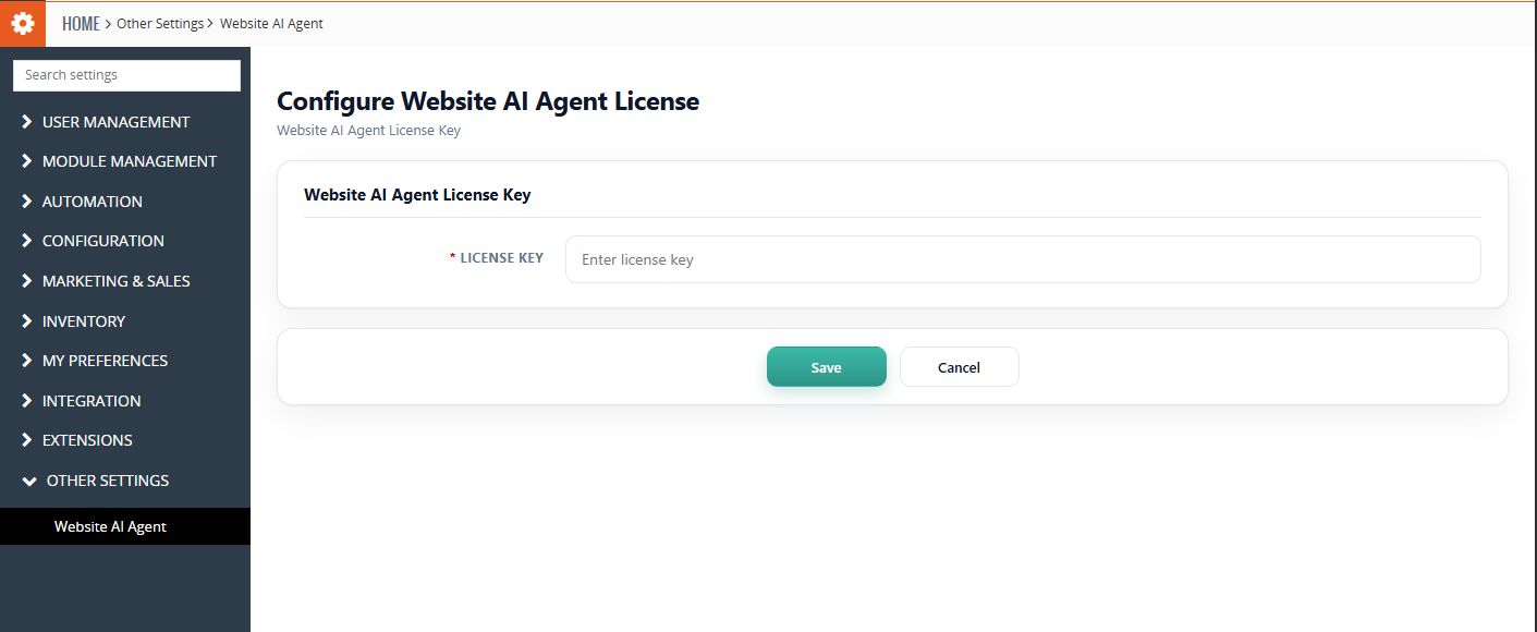 AI Chatter extension in Vtiger CRM Settings