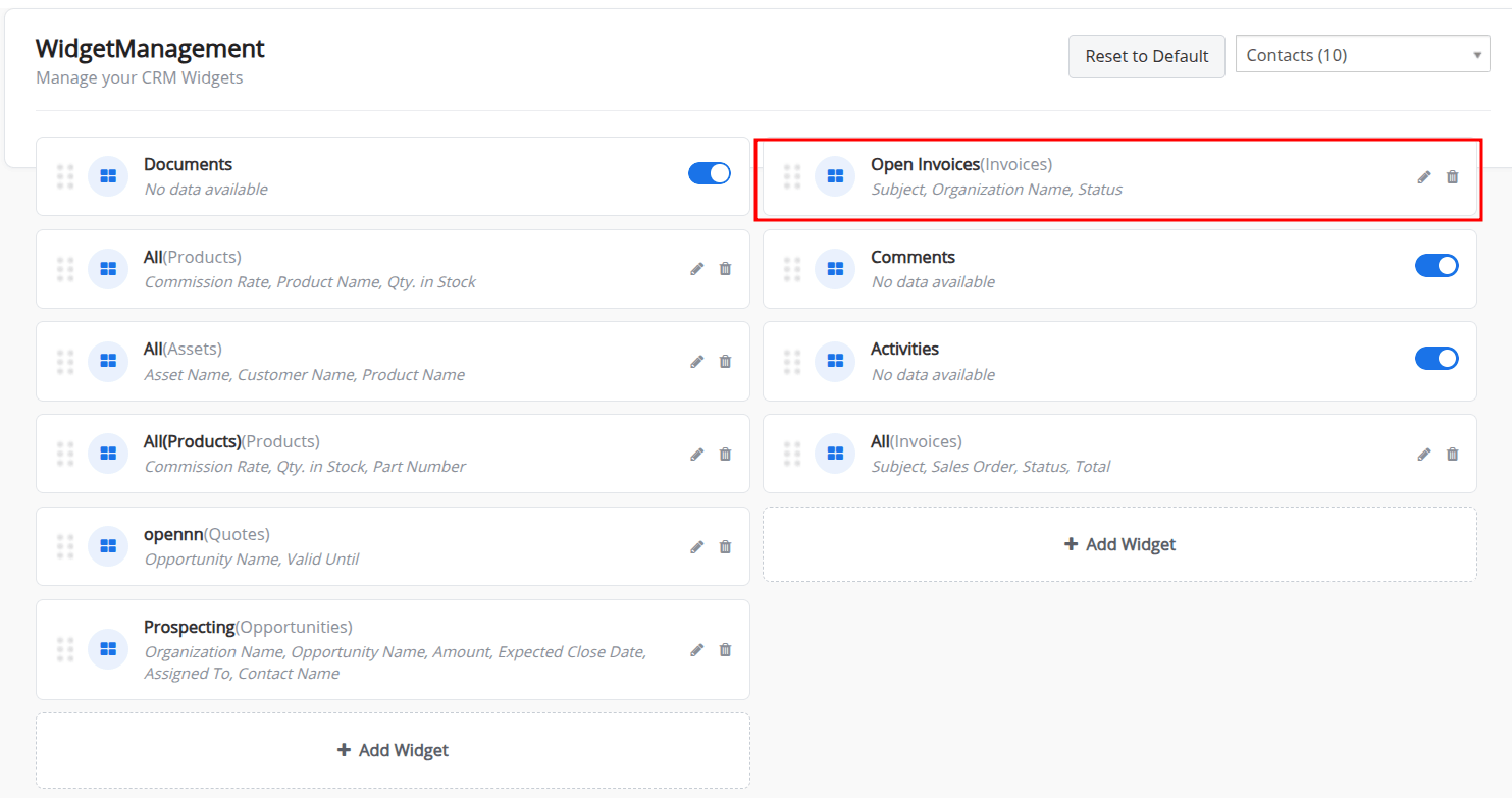 Widgets Drag and Drop