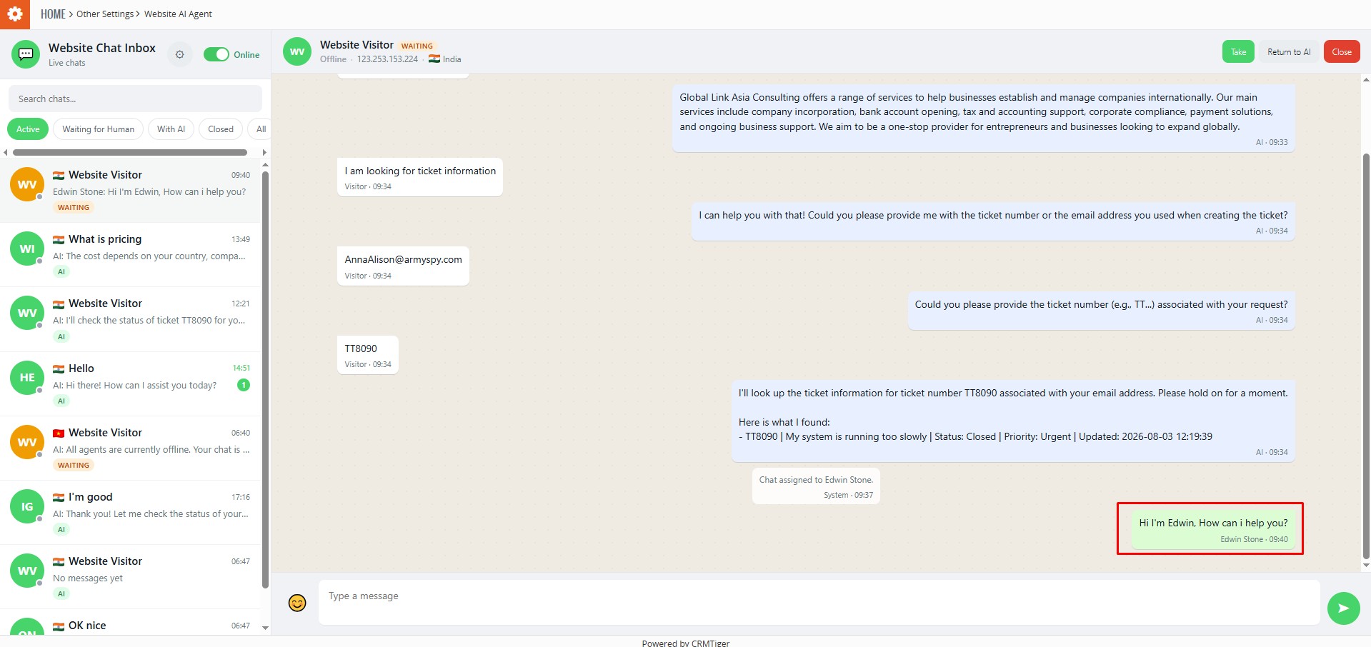 Continue conversation as human agent