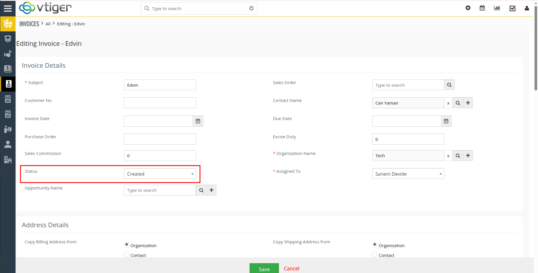 Create Invoice Widgets