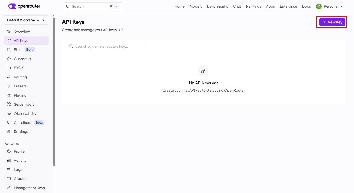 Create OpenRouter API key for AI Chatter