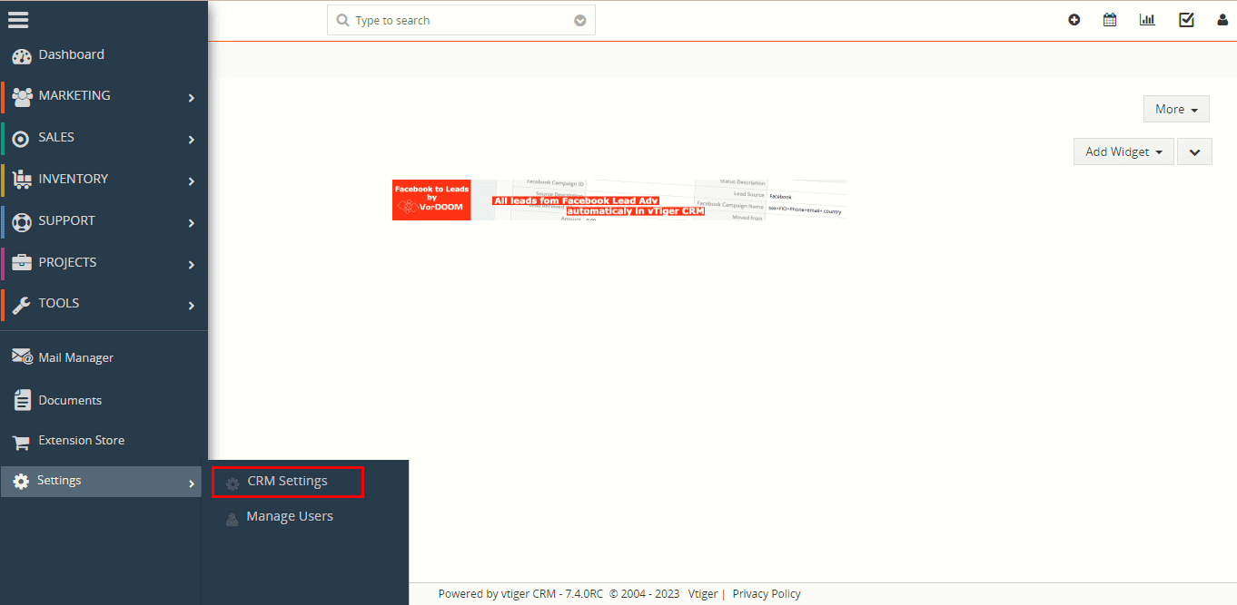 CRM Setting page