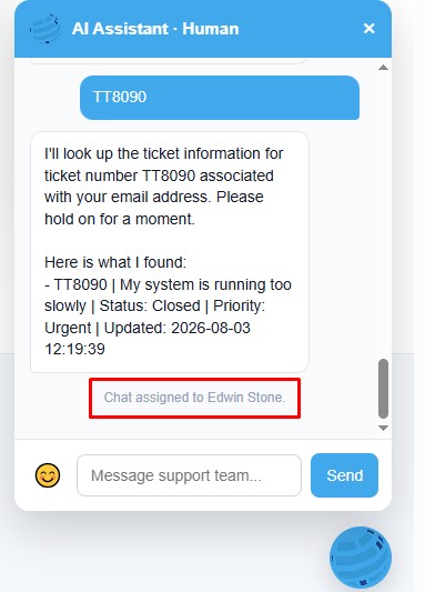 Human agent takes over AI chat