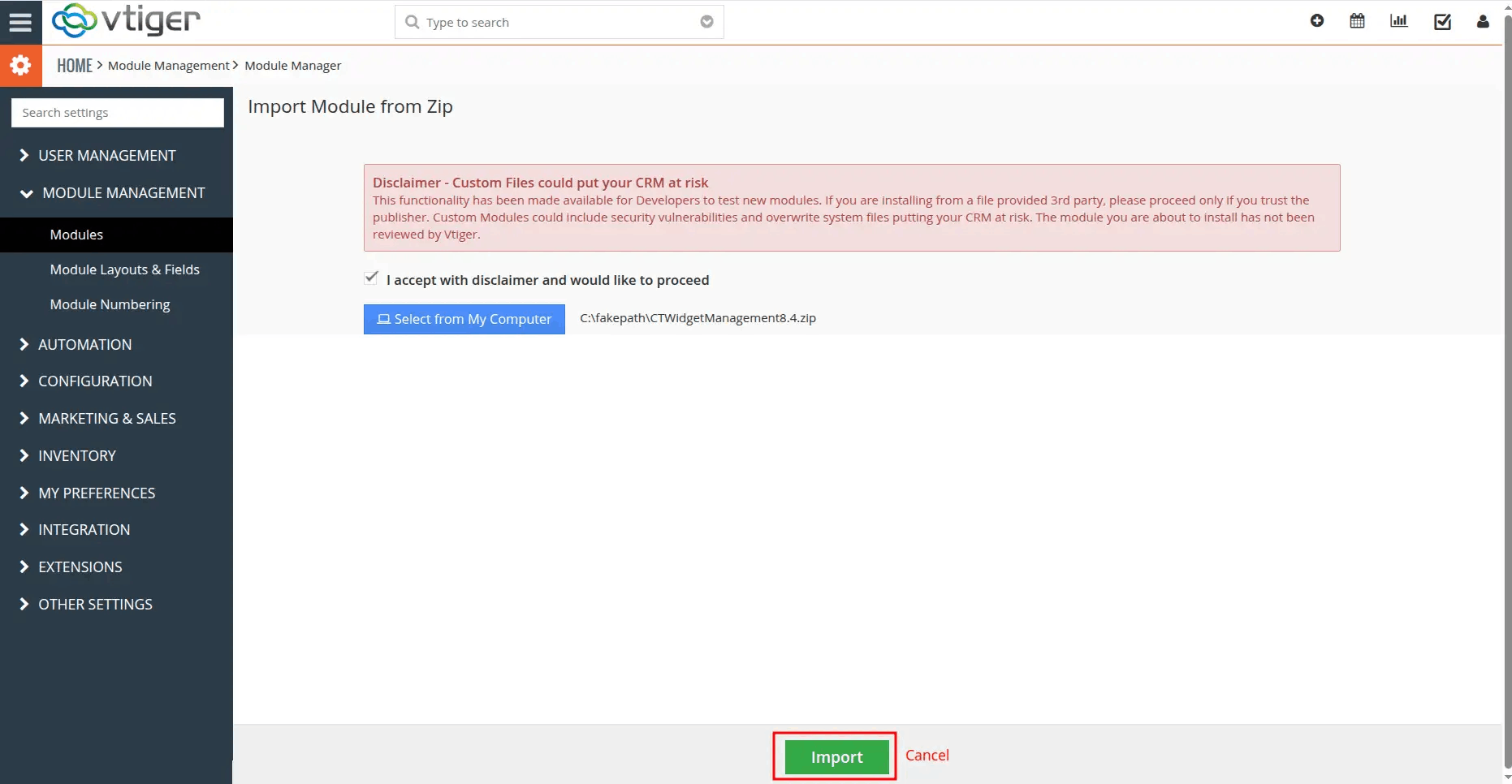 Import widget plugin install