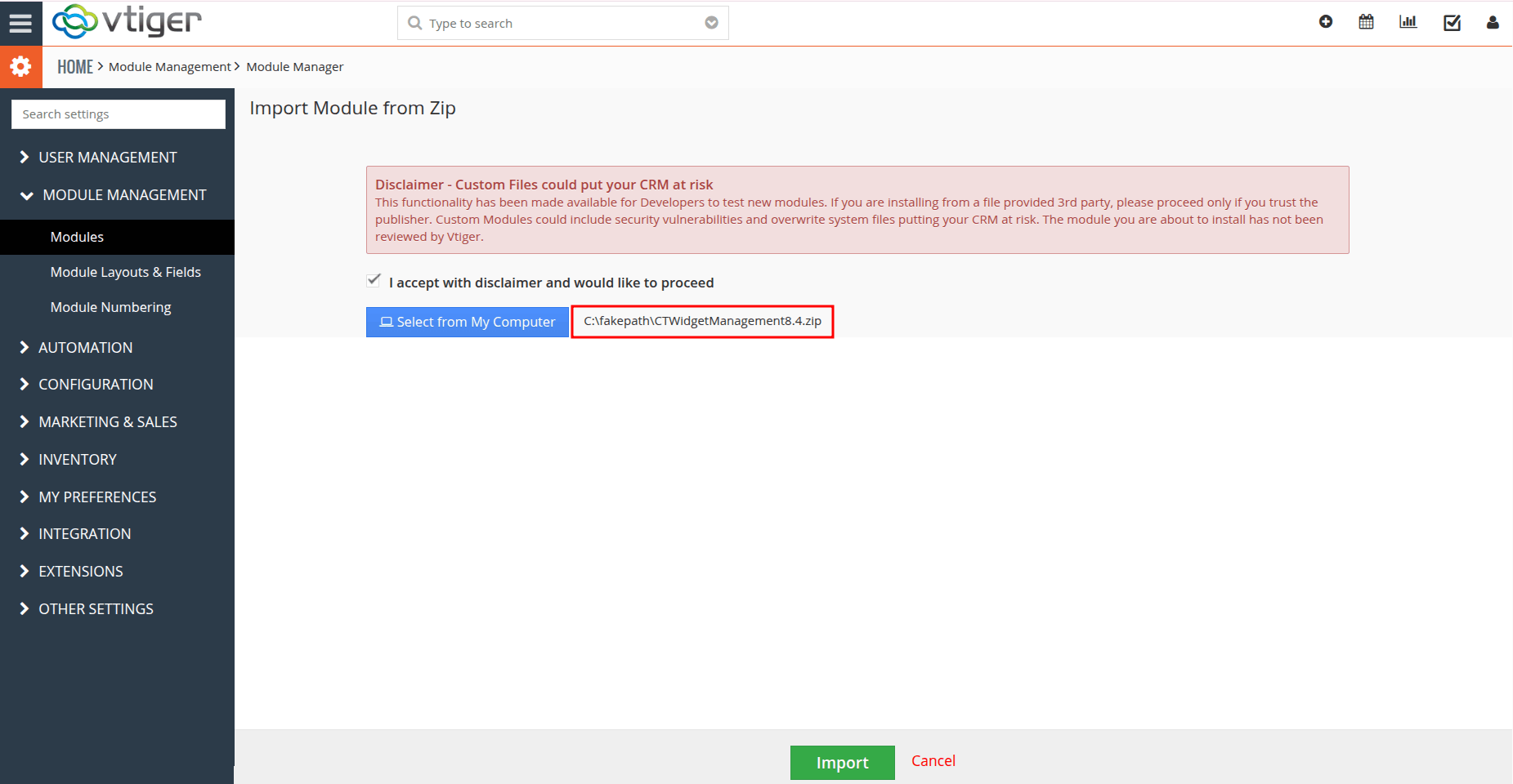 Widget Management plugin Zip
