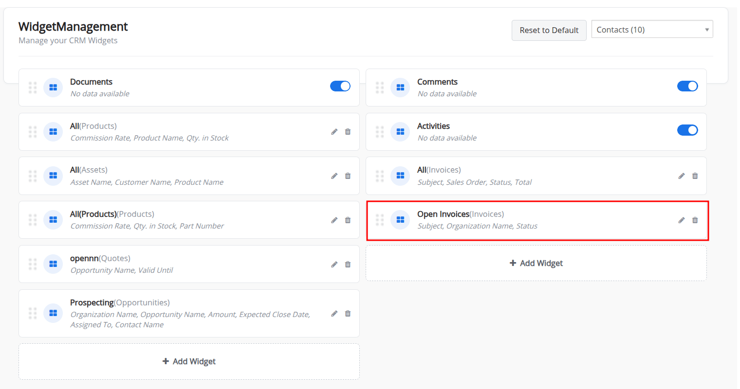 Save Widget Management