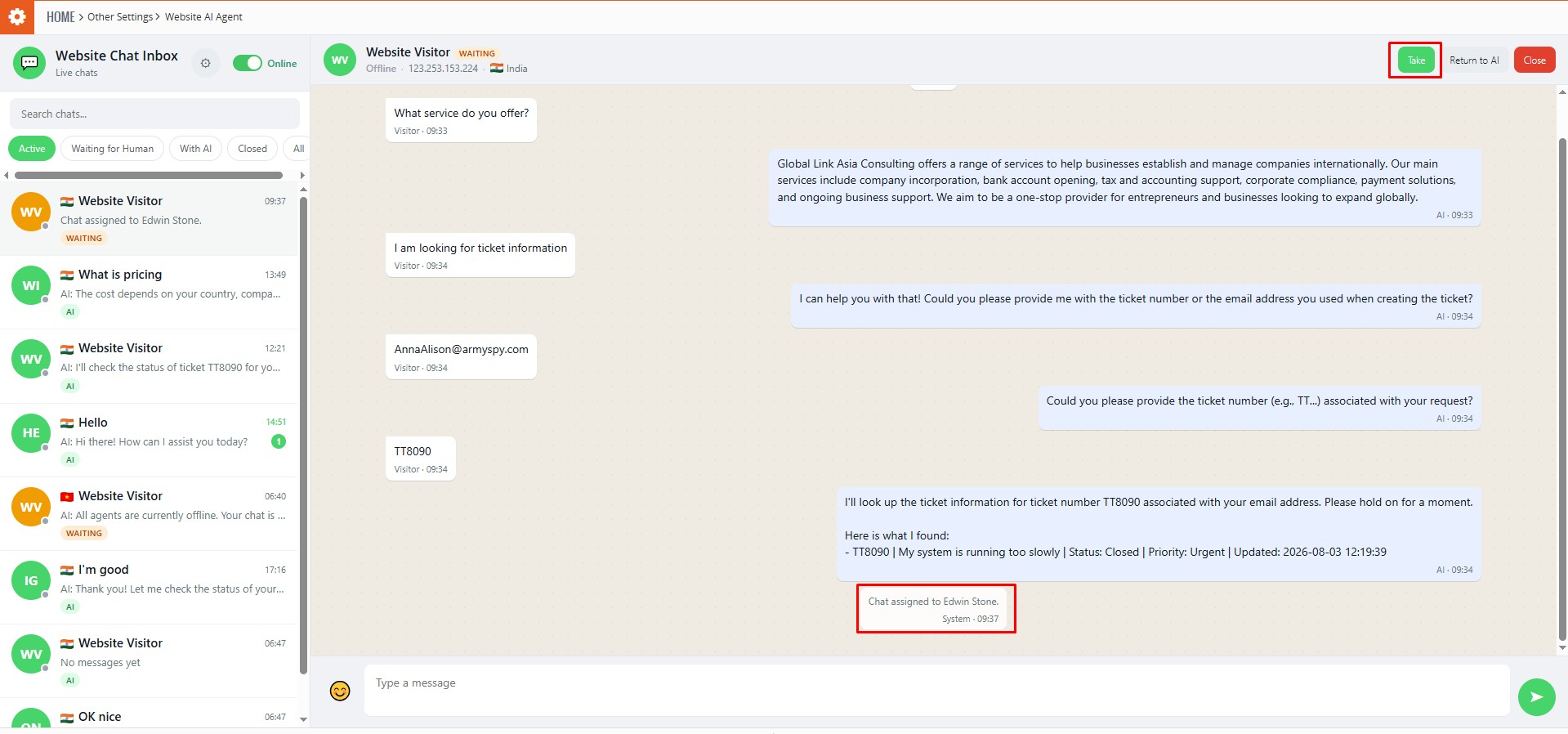 Take over AI Agent conversation