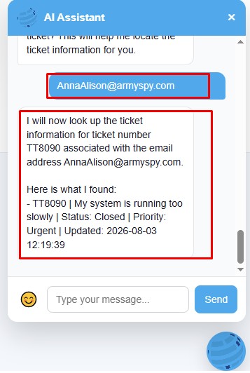View ticket information in Website AI Agent